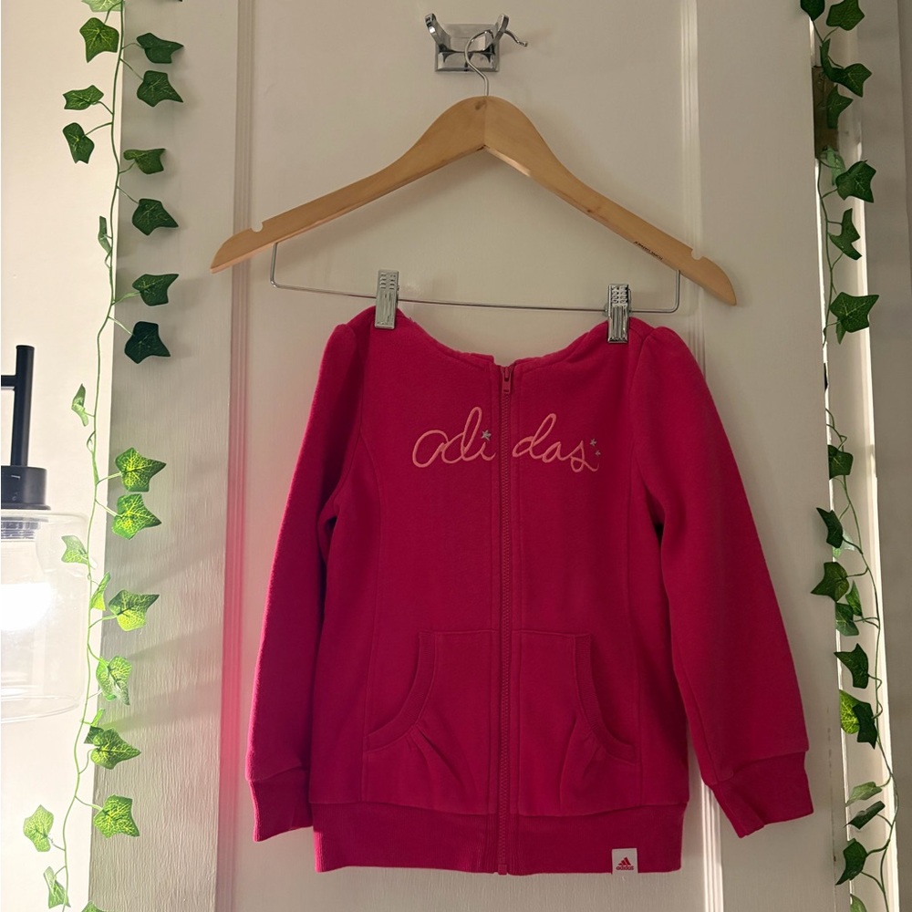 Vintage Y2K Adidas Girls Bright Pink Zip Hoodie 4T